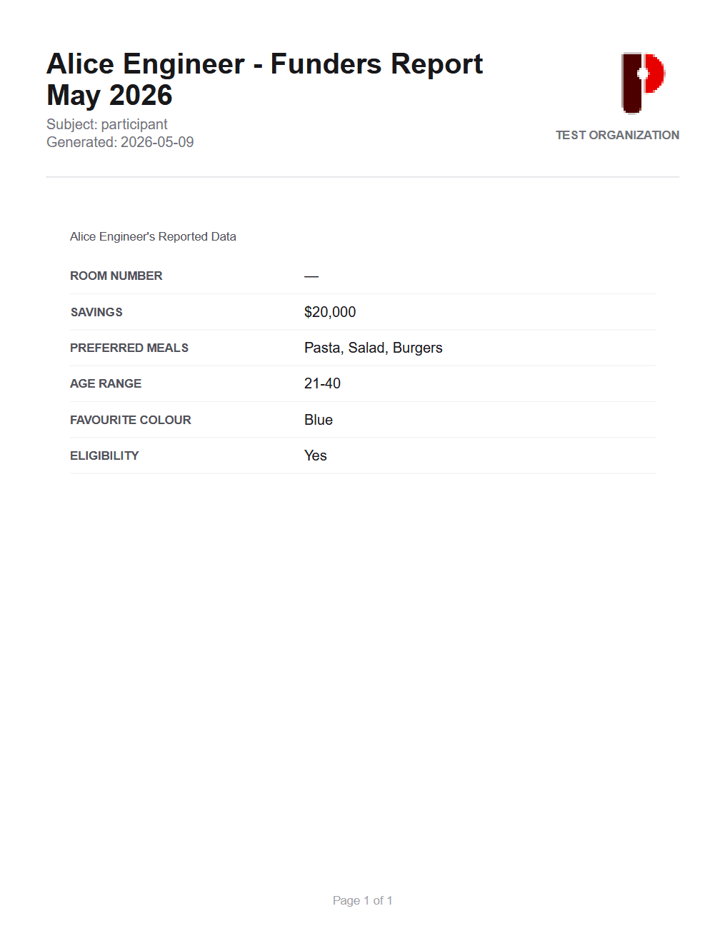 Report output screen