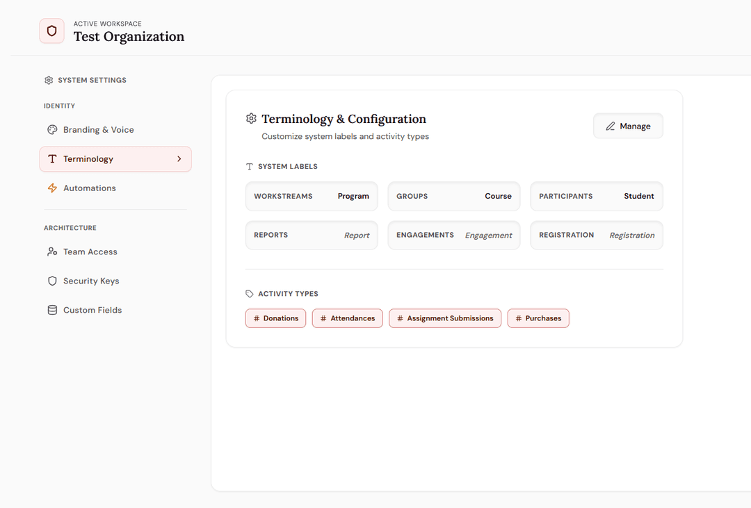 Settings screen
